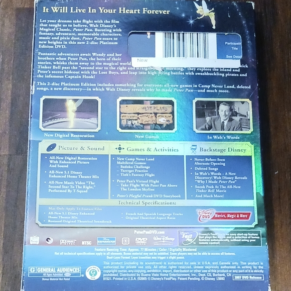 Walt Disney's PETER PAN Platinum Edition on DVD - Picture 2 of 2